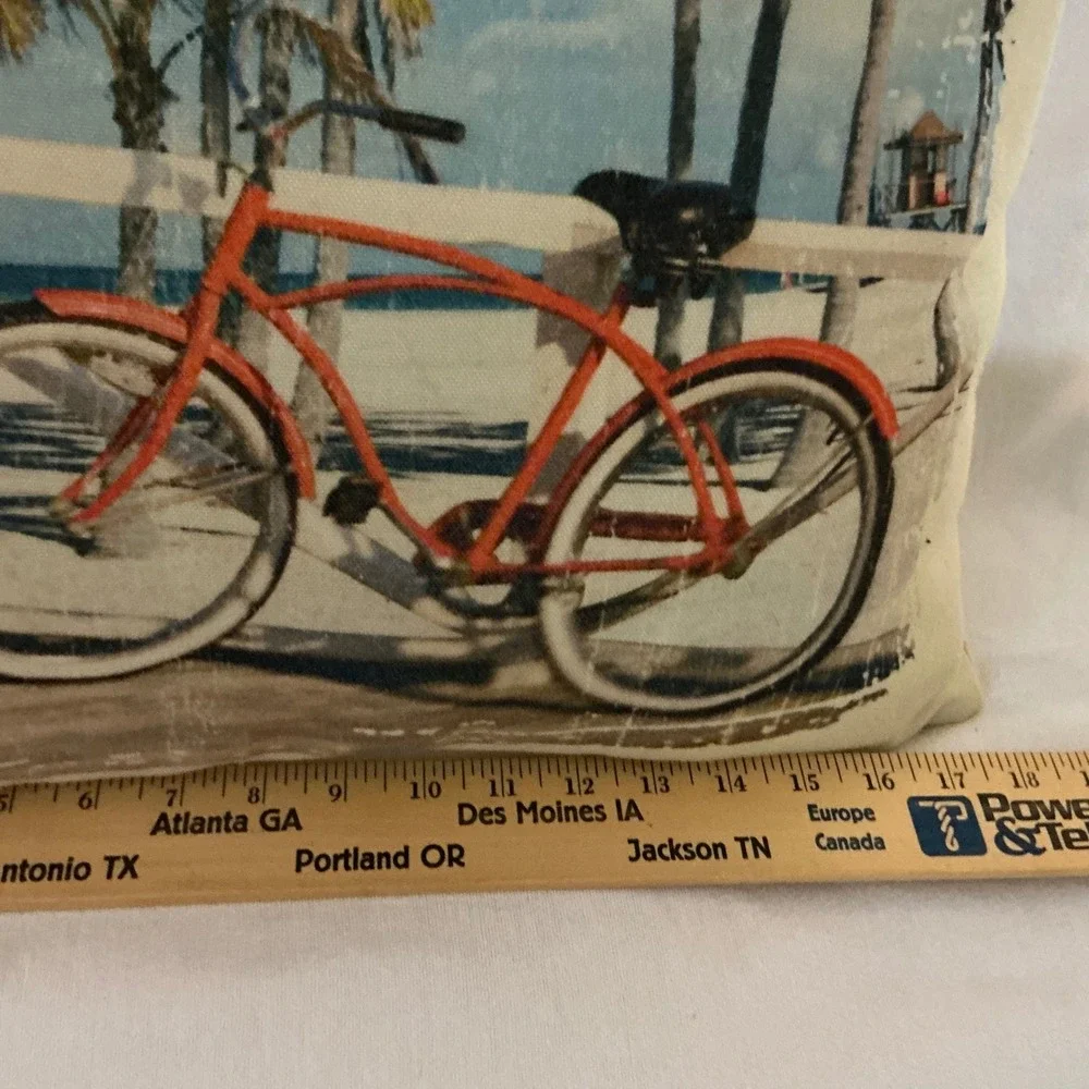 Coastal Beach Throw Pillow Set Surf Bike Palm Trees Woody‎ Wagon Vintage Style